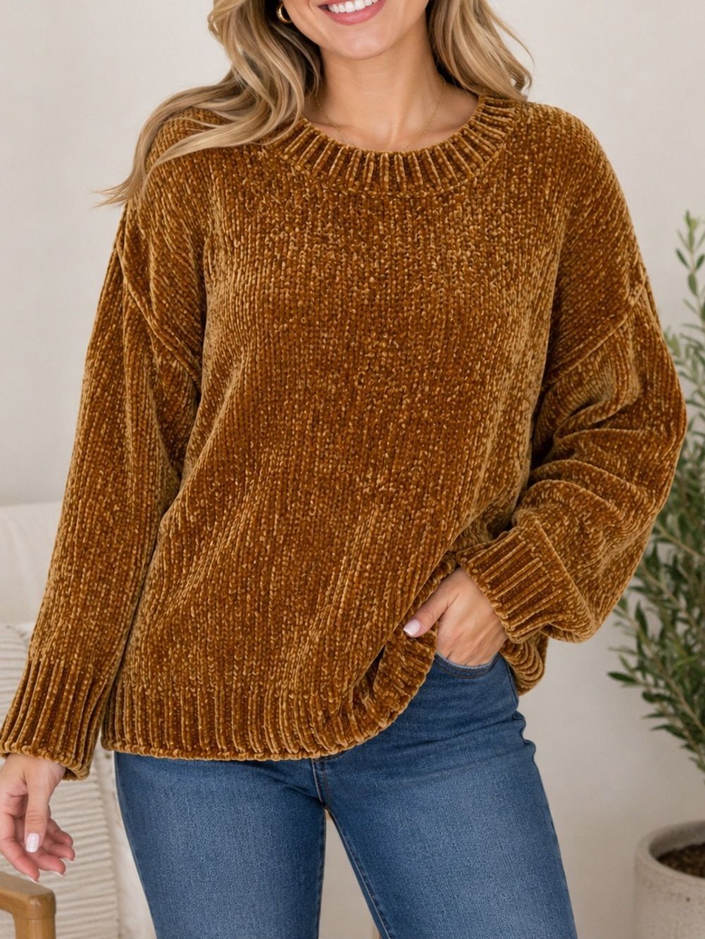 Philosophy Republic Clothing Women’s Size M Gold Brown Chenille Velvet Sweater